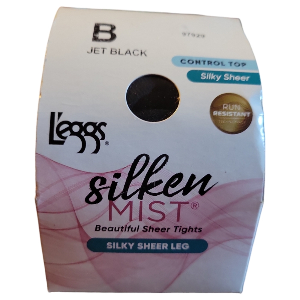 NWT L'eggs Women's Silken Mist Control Top Panty Hose Sz B (M) Jet Black